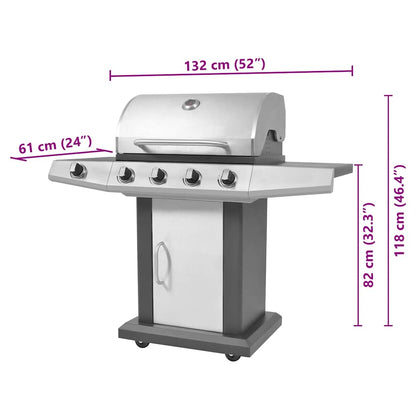 Gasgrill 4+1 Flammen Schwarz und Silbern