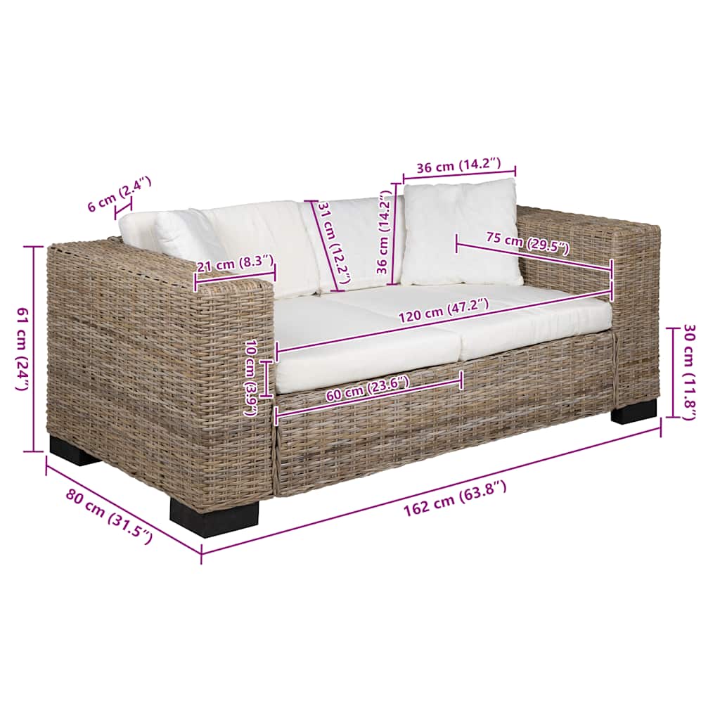 2-Sitzer Sofa Echtes Rattan