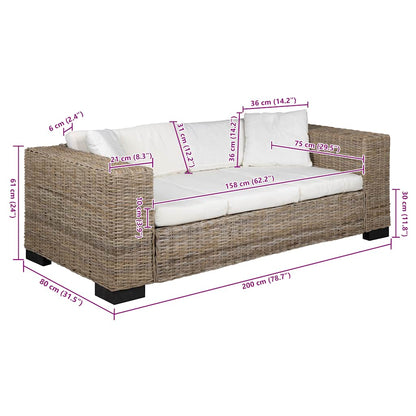 3-Sitzer Sofa Echtes Rattan