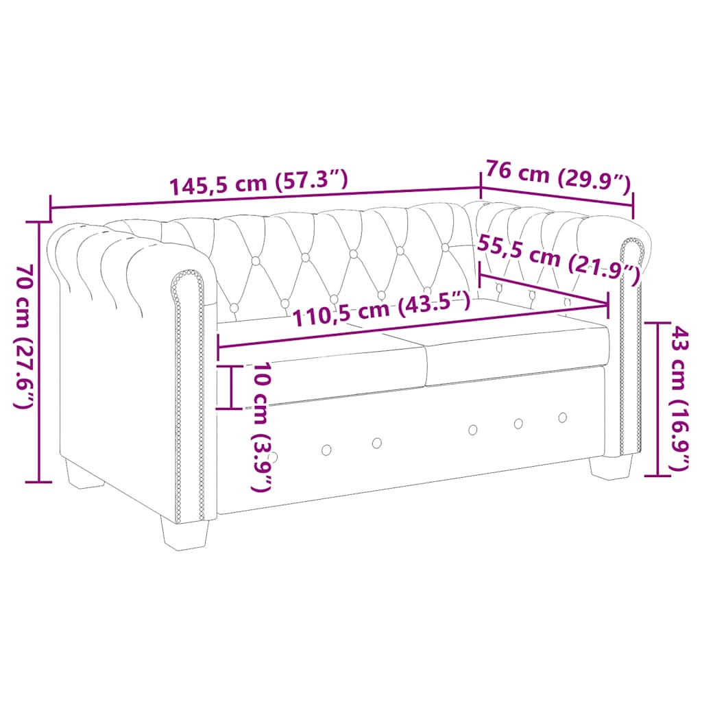 Chesterfield-Sofa 2-Sitzer Kunstleder Braun