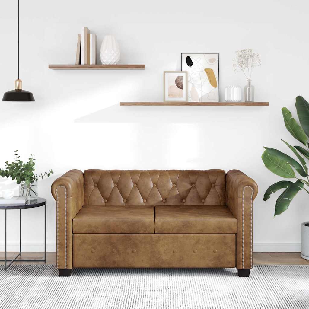 Chesterfield-Sofa 2-Sitzer Kunstleder Braun