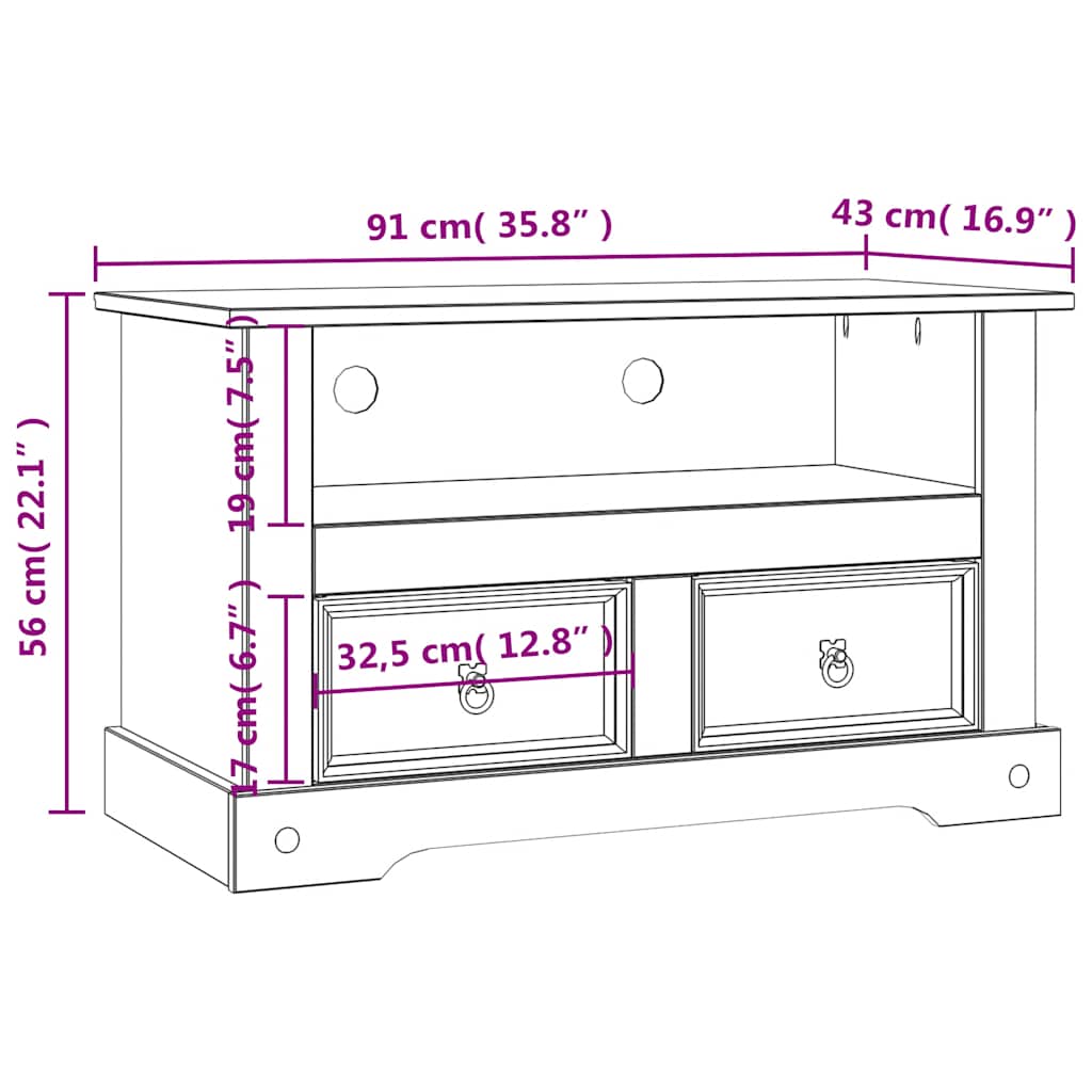 TV-Schrank Mexiko-Stil Kiefernholz 91x43x56 cm