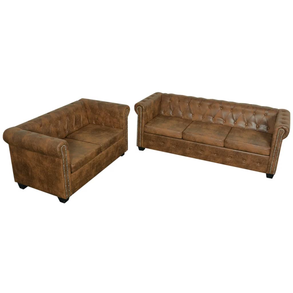 Chesterfield-Sofas 2-Sitzer und 3-Sitzer Braun