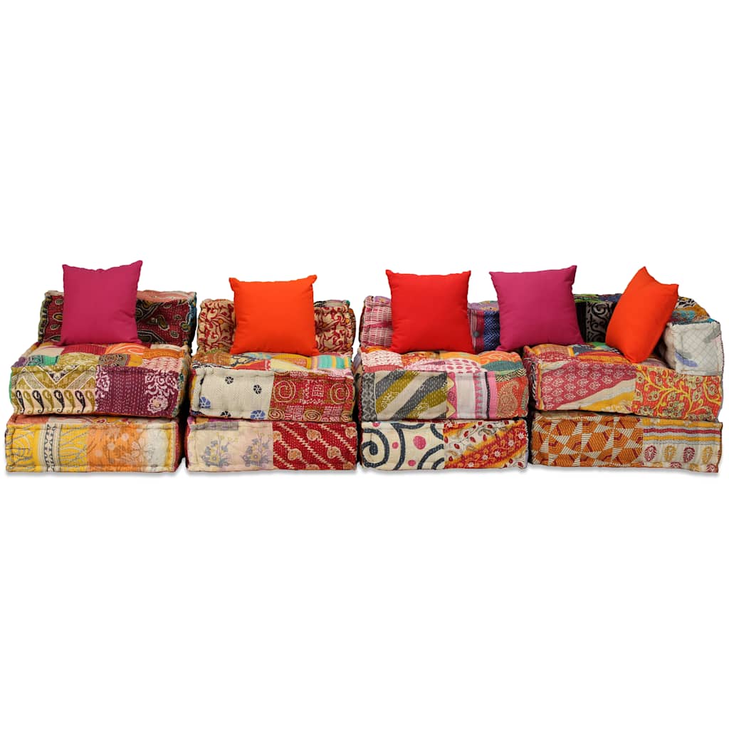 4-Sitzer Modularer Pouf Patchwork Stoff