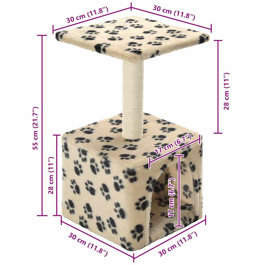 Katzen-Kratzbaum Sisal 55 cm Beige Pfoten-Aufdruck