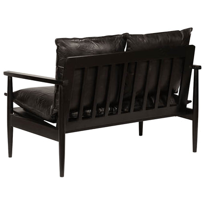 2-Sitzer-Sofa Echtleder Akazienholz Schwarz