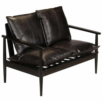 2-Sitzer-Sofa Echtleder Akazienholz Schwarz