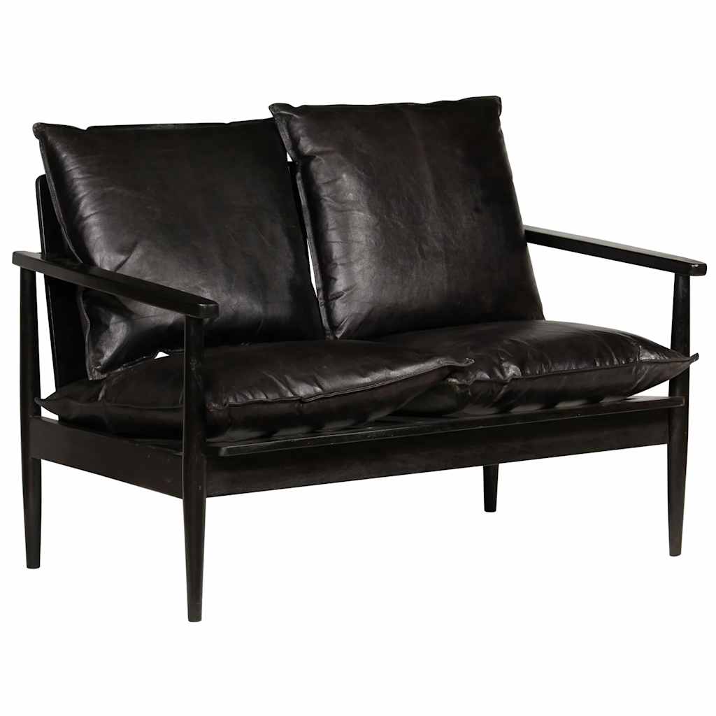 2-Sitzer-Sofa Echtleder Akazienholz Schwarz