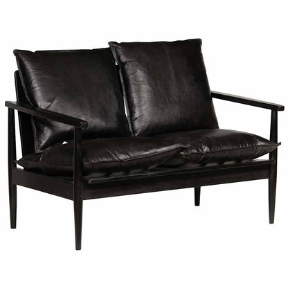 2-Sitzer-Sofa Echtleder Akazienholz Schwarz