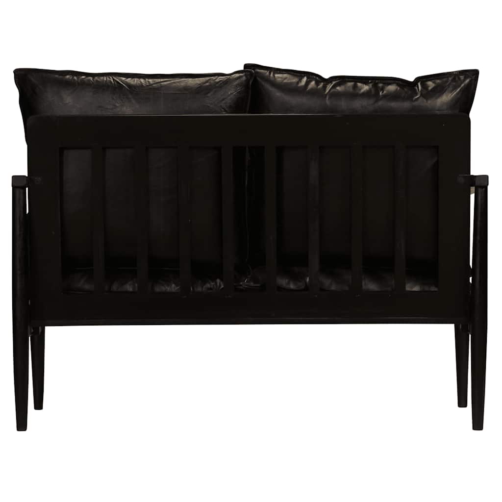 2-Sitzer-Sofa Echtleder Akazienholz Schwarz