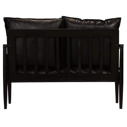 2-Sitzer-Sofa Echtleder Akazienholz Schwarz