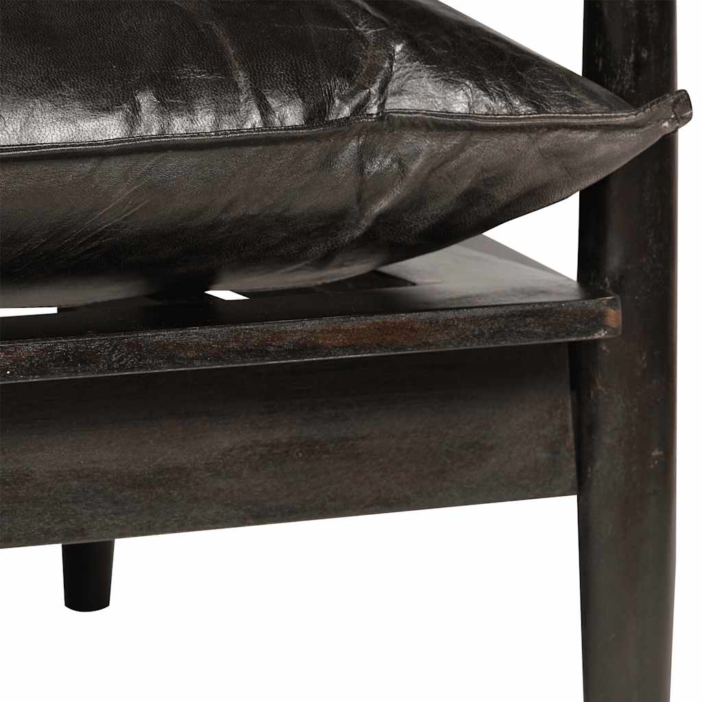 2-Sitzer-Sofa Echtleder Akazienholz Schwarz