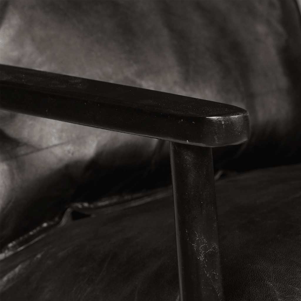 2-Sitzer-Sofa Echtleder Akazienholz Schwarz