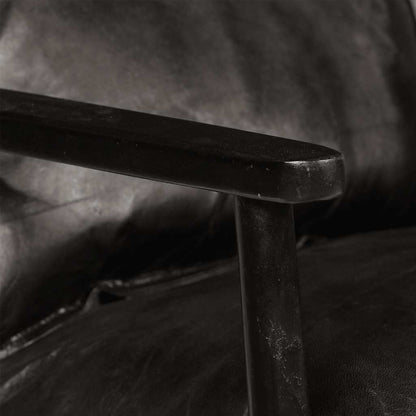 2-Sitzer-Sofa Echtleder Akazienholz Schwarz