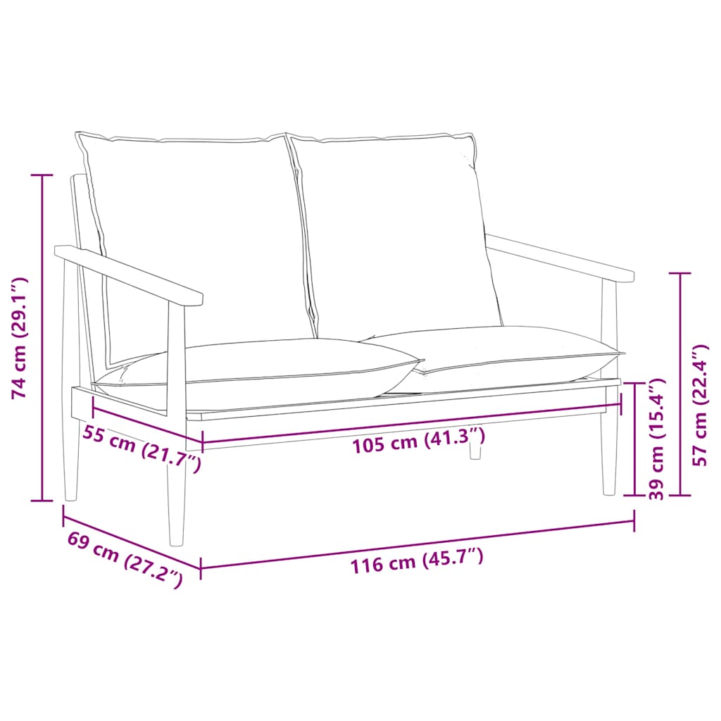 2-Sitzer-Sofa Echtleder Akazienholz Schwarz