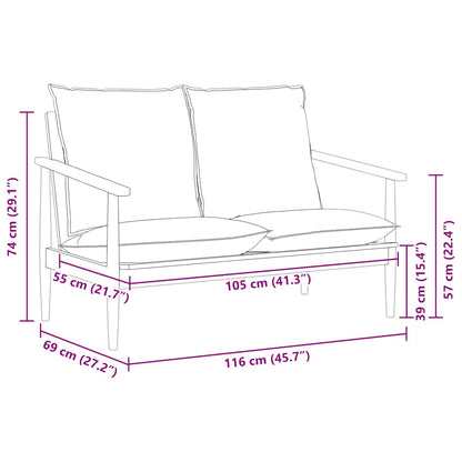 2-Sitzer-Sofa Echtleder Akazienholz Schwarz