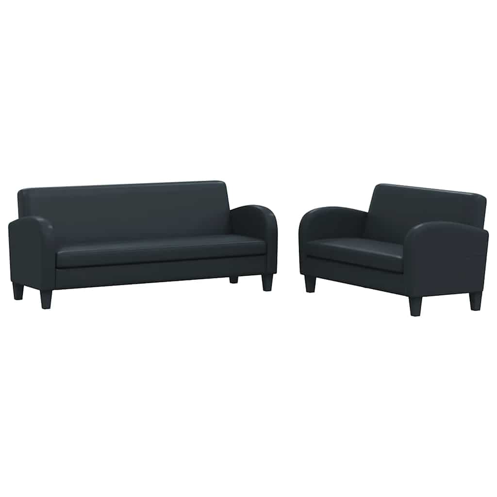 2-tlg. Sofa-Set Kunstleder Schwarz