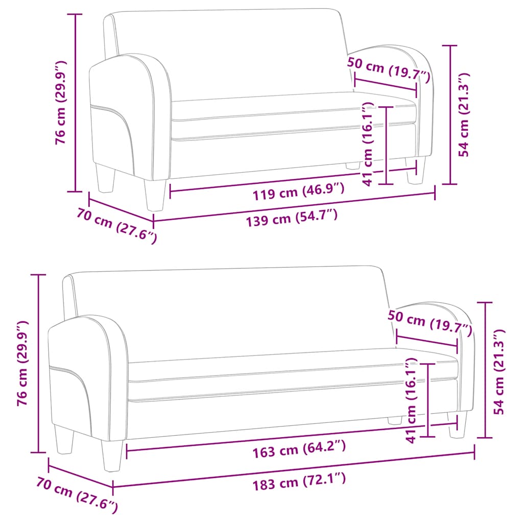 2-tlg. Sofa-Set Kunstleder Schwarz