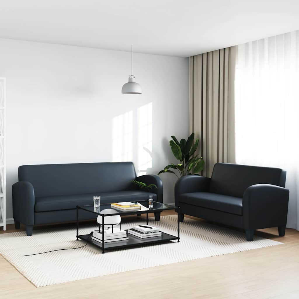 2-tlg. Sofa-Set Kunstleder Schwarz