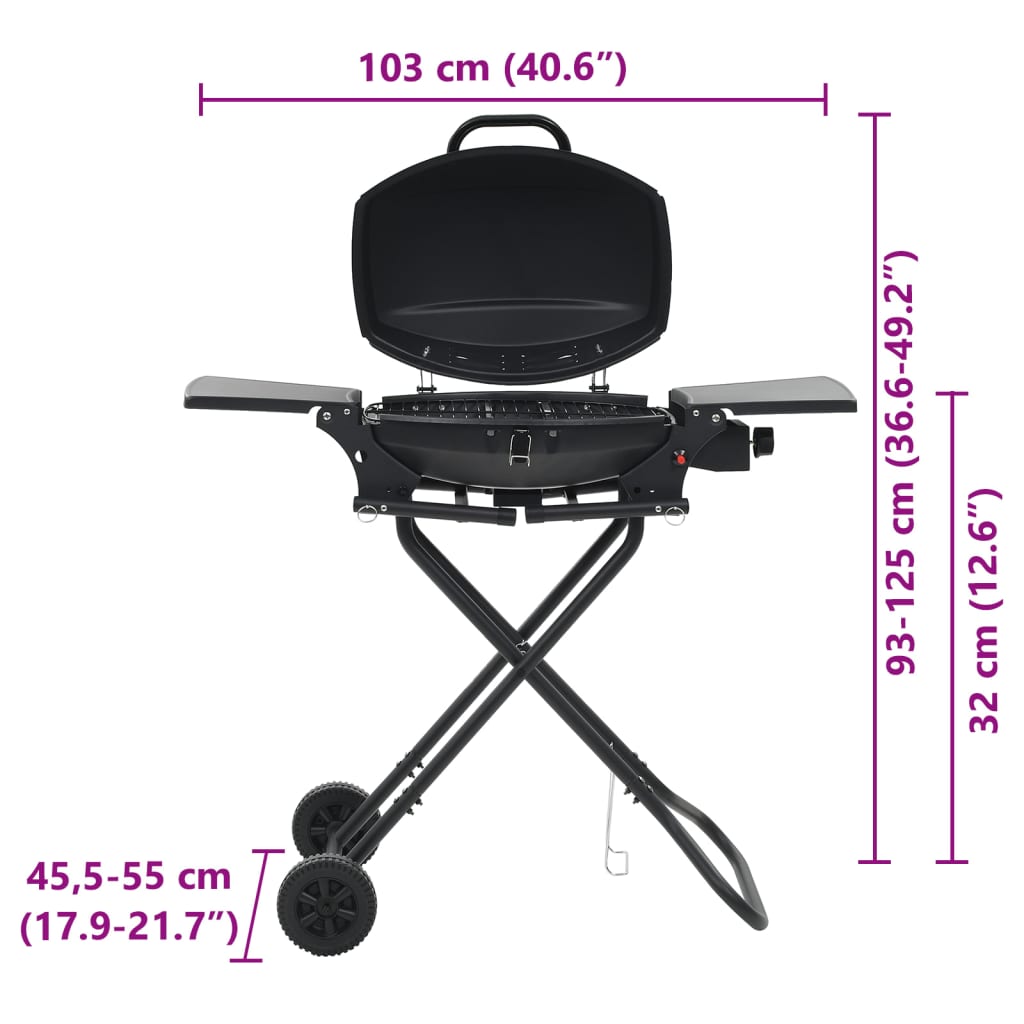 Gasgrill Tragbar mit Kochzone Schwarz