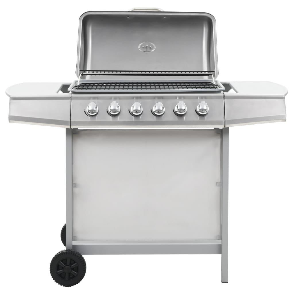 Gasgrill mit 6 Flammen Edelstahl Silbern