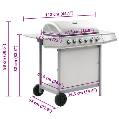 Gasgrill mit 6 Flammen Edelstahl Silbern