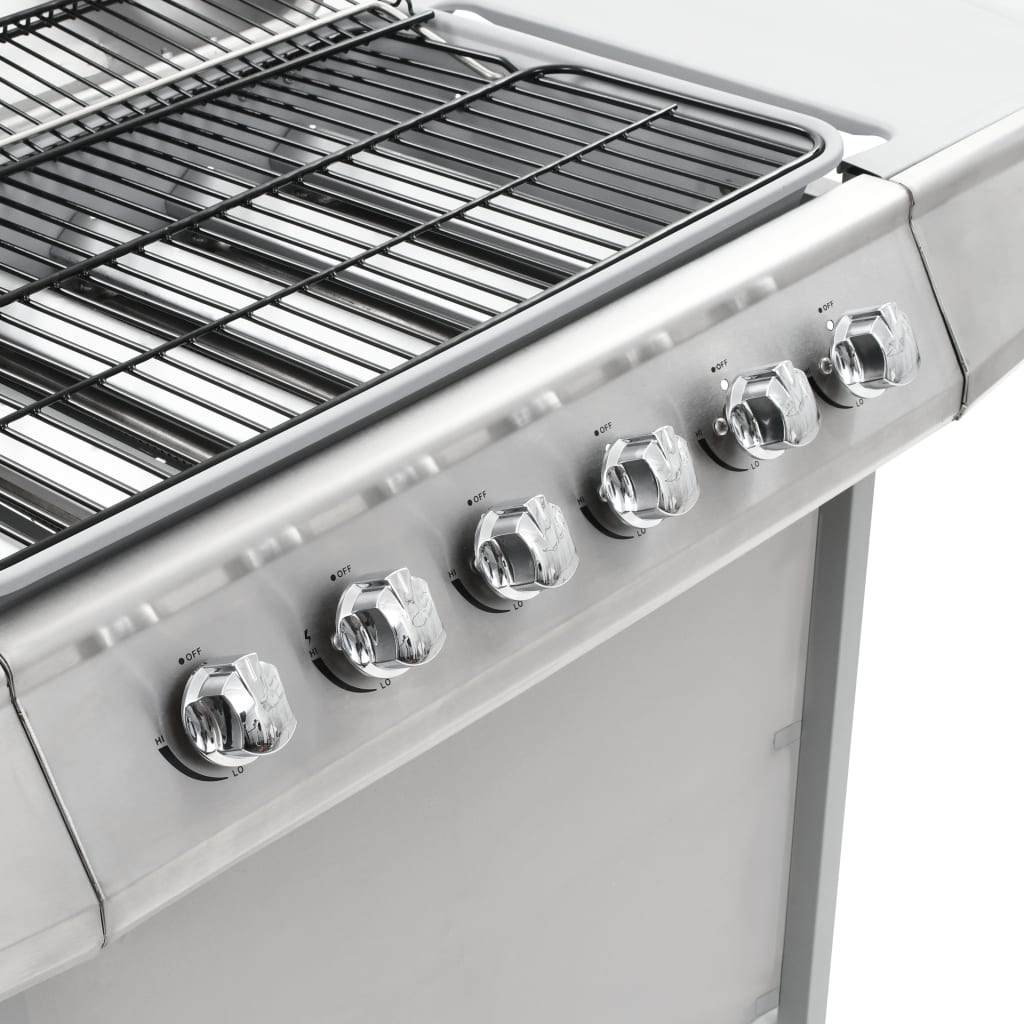 Gasgrill mit 6 Flammen Edelstahl Silbern