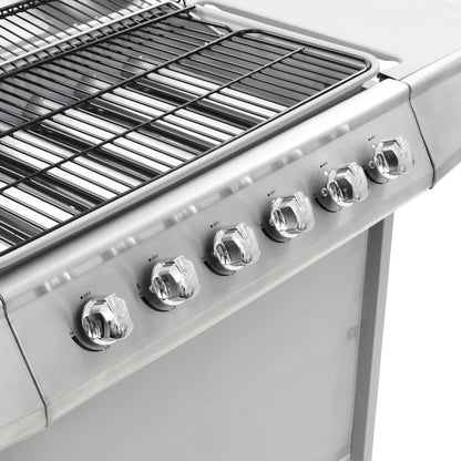 Gasgrill mit 6 Flammen Edelstahl Silbern