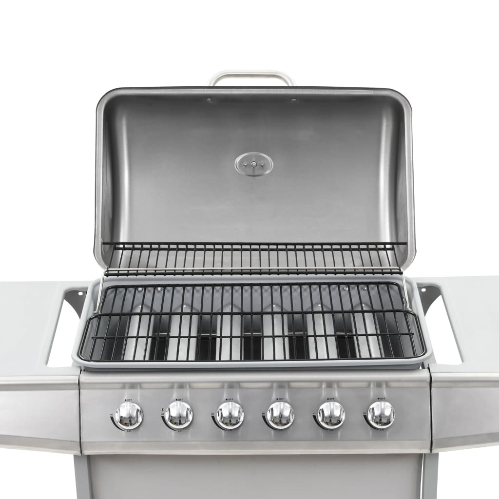 Gasgrill mit 6 Flammen Edelstahl Silbern