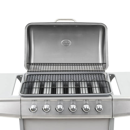 Gasgrill mit 6 Flammen Edelstahl Silbern