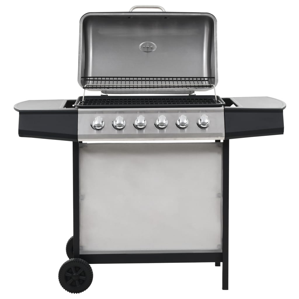 Gasgrill mit 6 Flammen Edelstahl Silbern