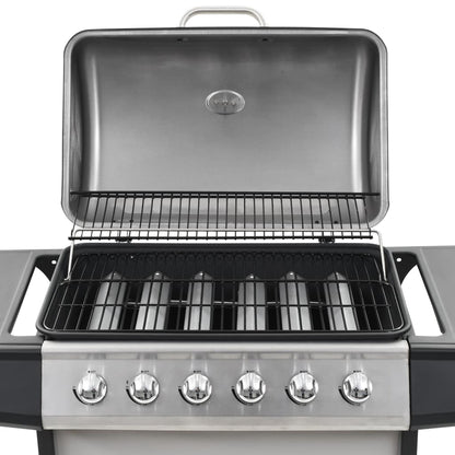 Gasgrill mit 6 Flammen Edelstahl Silbern