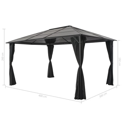Gartenpavillon mit Vorhang Aluminium 4×3×2,6 m  Schwarz