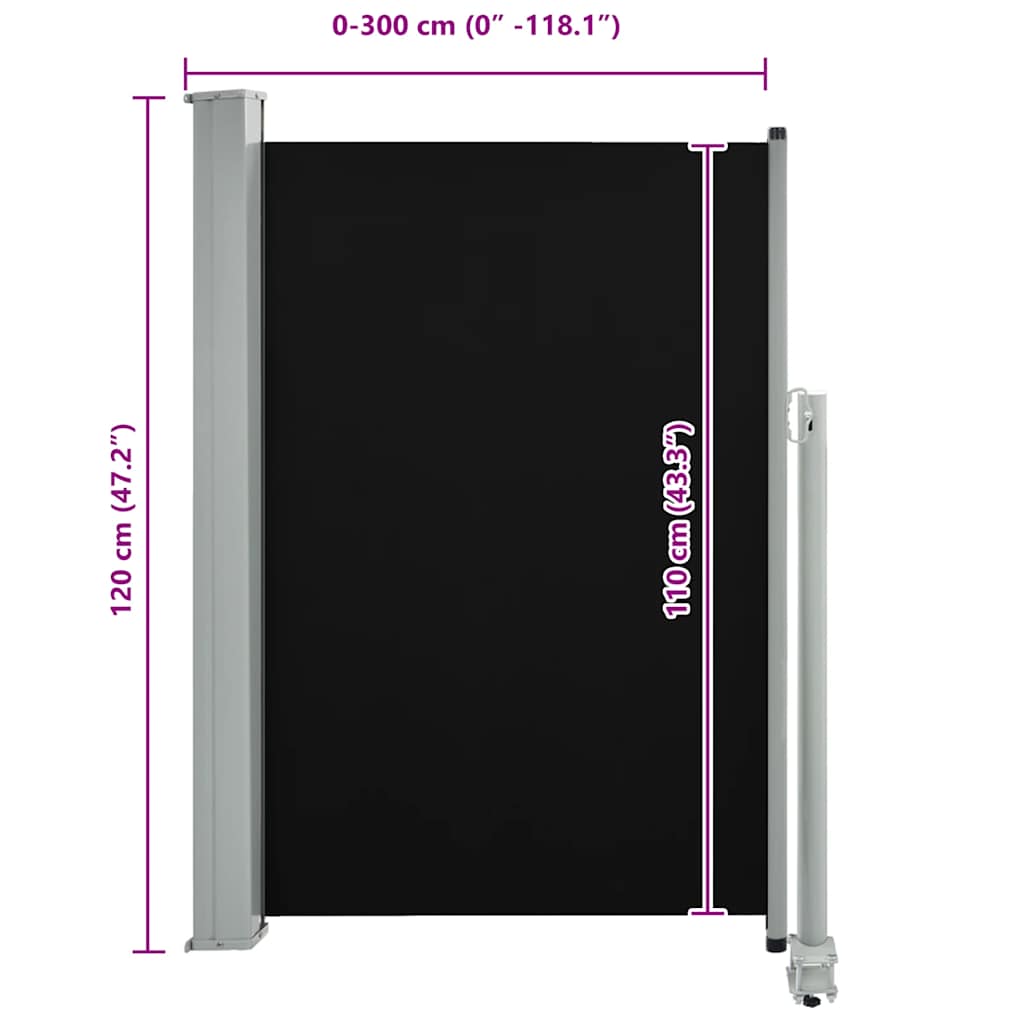 Ausziehbare Seitenmarkise 120x300 cm Schwarz