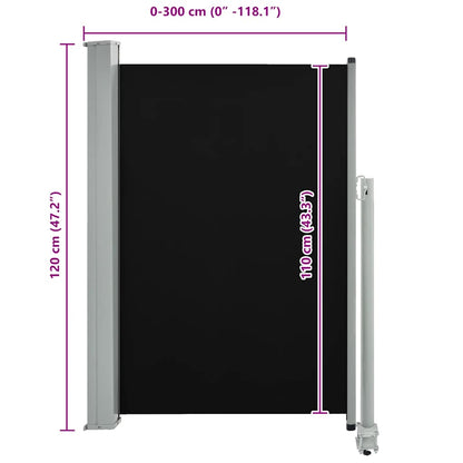 Ausziehbare Seitenmarkise 120x300 cm Schwarz
