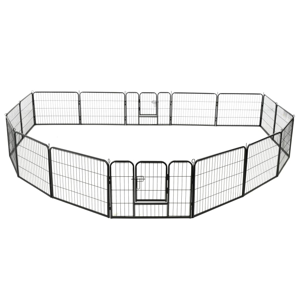 Hunde-Laufstall 16 Paneele Stahl 60x80 cm Schwarz
