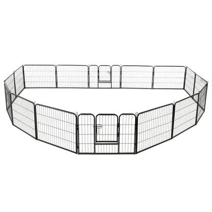 Hunde-Laufstall 16 Paneele Stahl 60x80 cm Schwarz