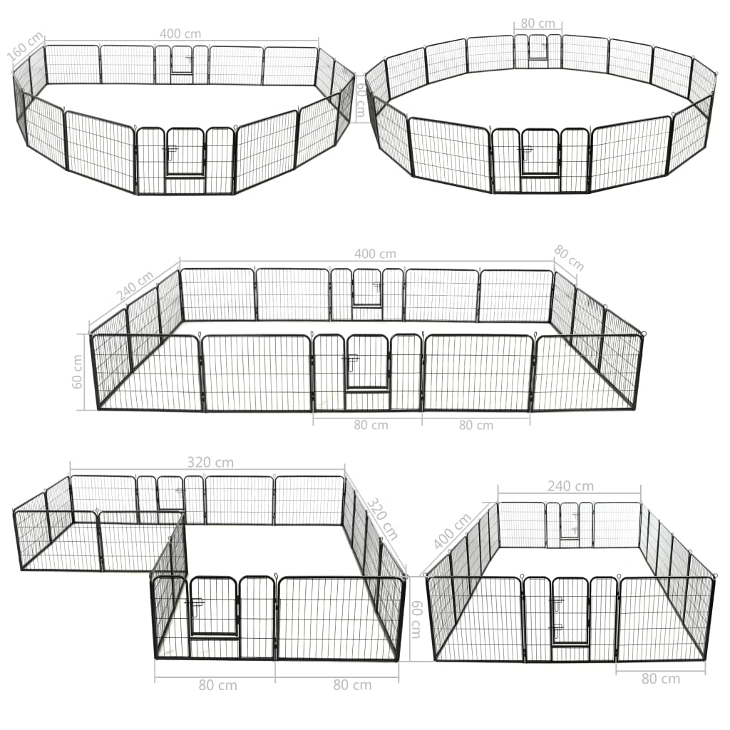 Hunde-Laufstall 16 Paneele Stahl 60x80 cm Schwarz
