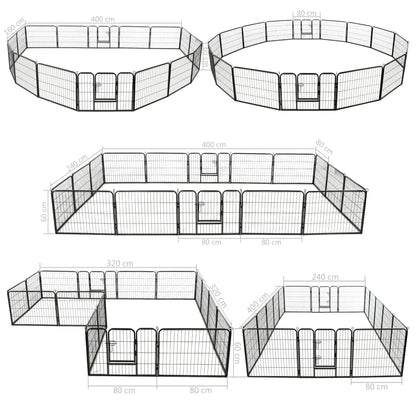 Hunde-Laufstall 16 Paneele Stahl 60x80 cm Schwarz