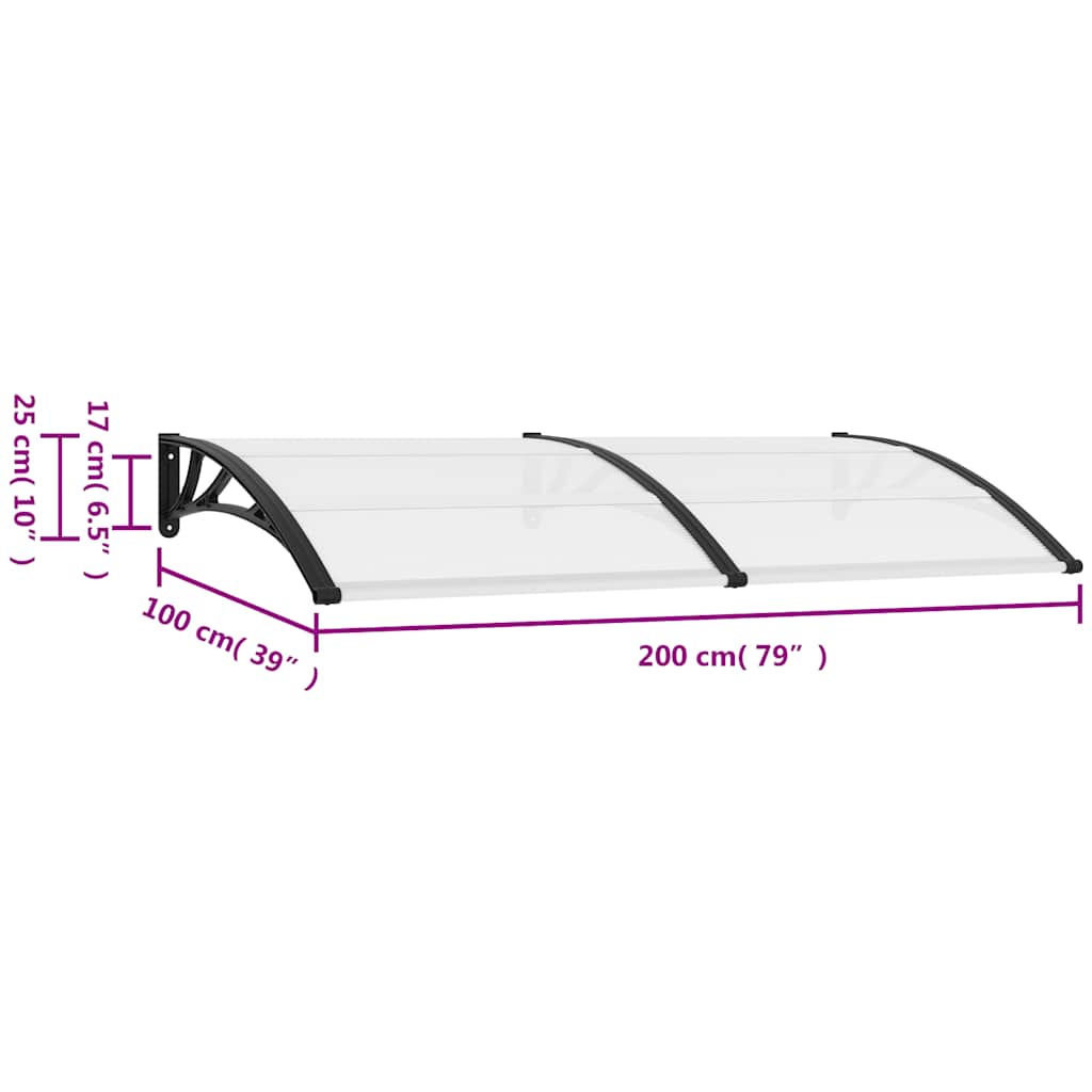 Türvordach Schwarz 200×100 cm PC