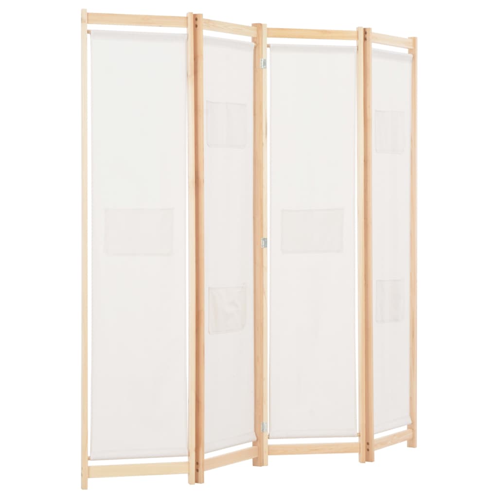 4-Teiliger Raumteiler Weiß 160 X 170 X 4 Cm Stoff Creme