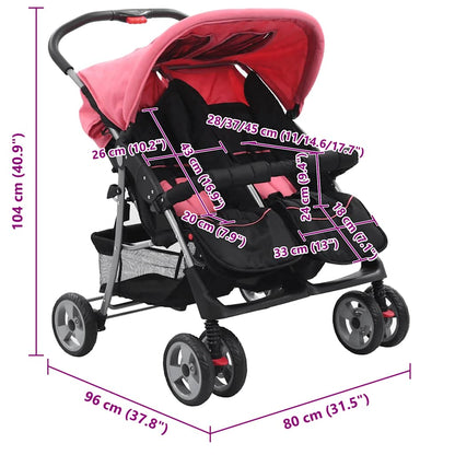 Zwillingskinderwagen Rosa und Schwarz Stahl