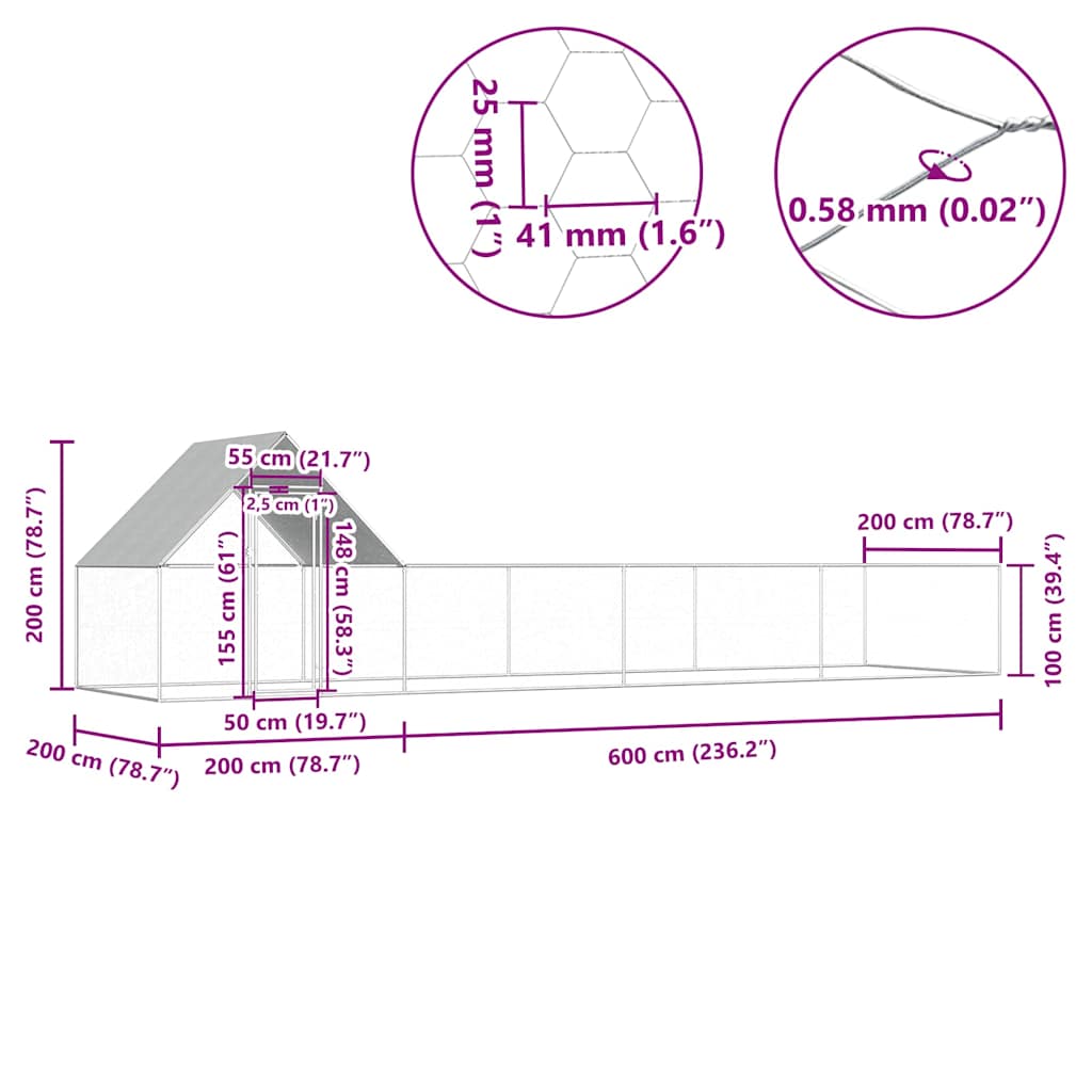 Hühnerstall 8x2x2 m Verzinkter Stahl