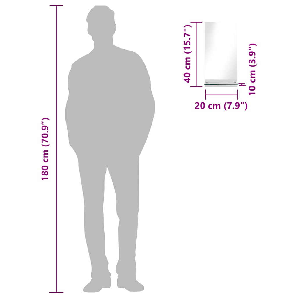 Wandspiegel mit Regal 20×40 cm Hartglas