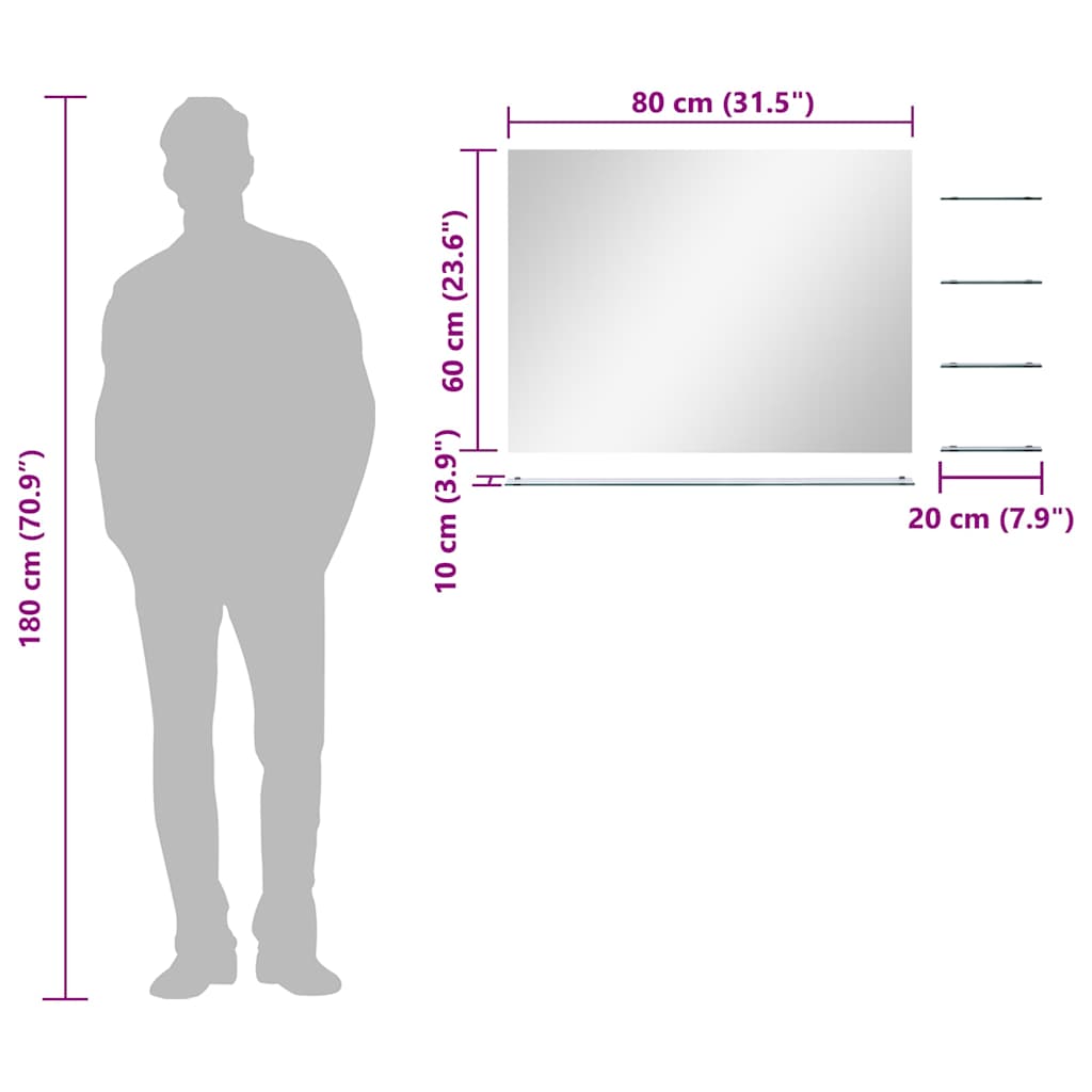 Wandspiegel mit 5 Ablagen Silbern 80×60 cm