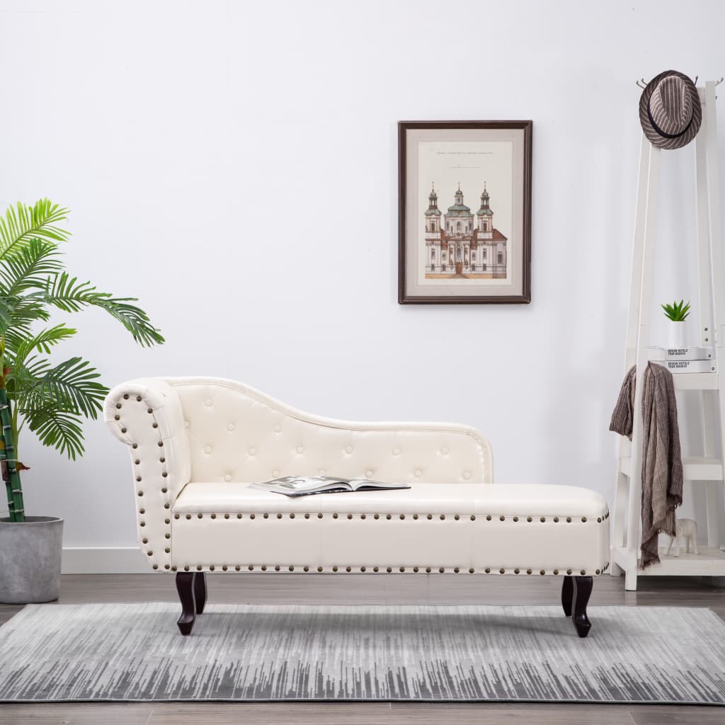 Chaiselongue Creme Kunstleder Weiß