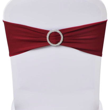 25x Stuhlschleifen Stretch Schleifenbänder + Diamant Schnalle Bordeaux