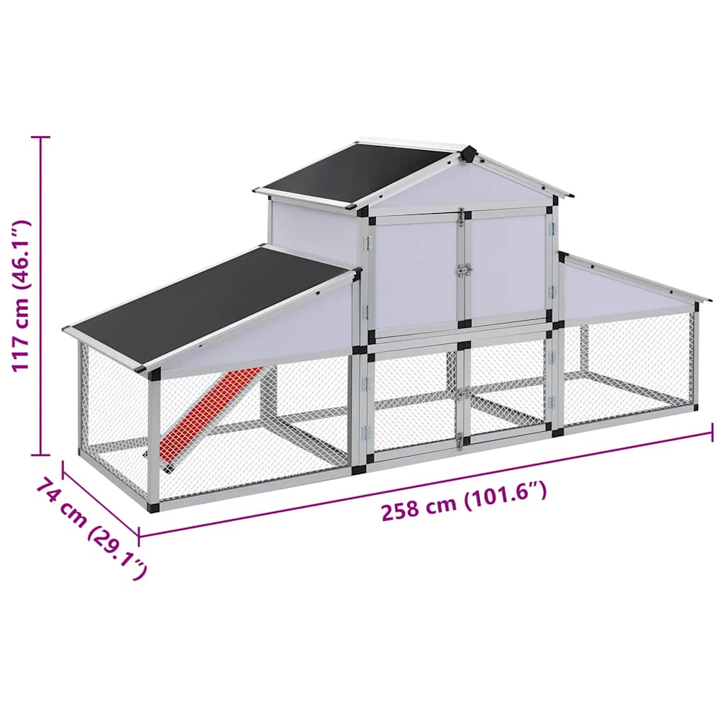 Hühnerstall mit Freilaufgehege und Nistkasten Aluminium