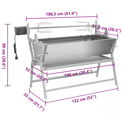 BBQ Grill mit Drehspieß Eisen und Edelstahl