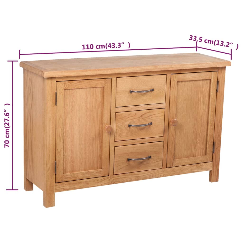 Sideboard mit 3 Schubladen 110x33,5x70 cm Massivholz Eiche